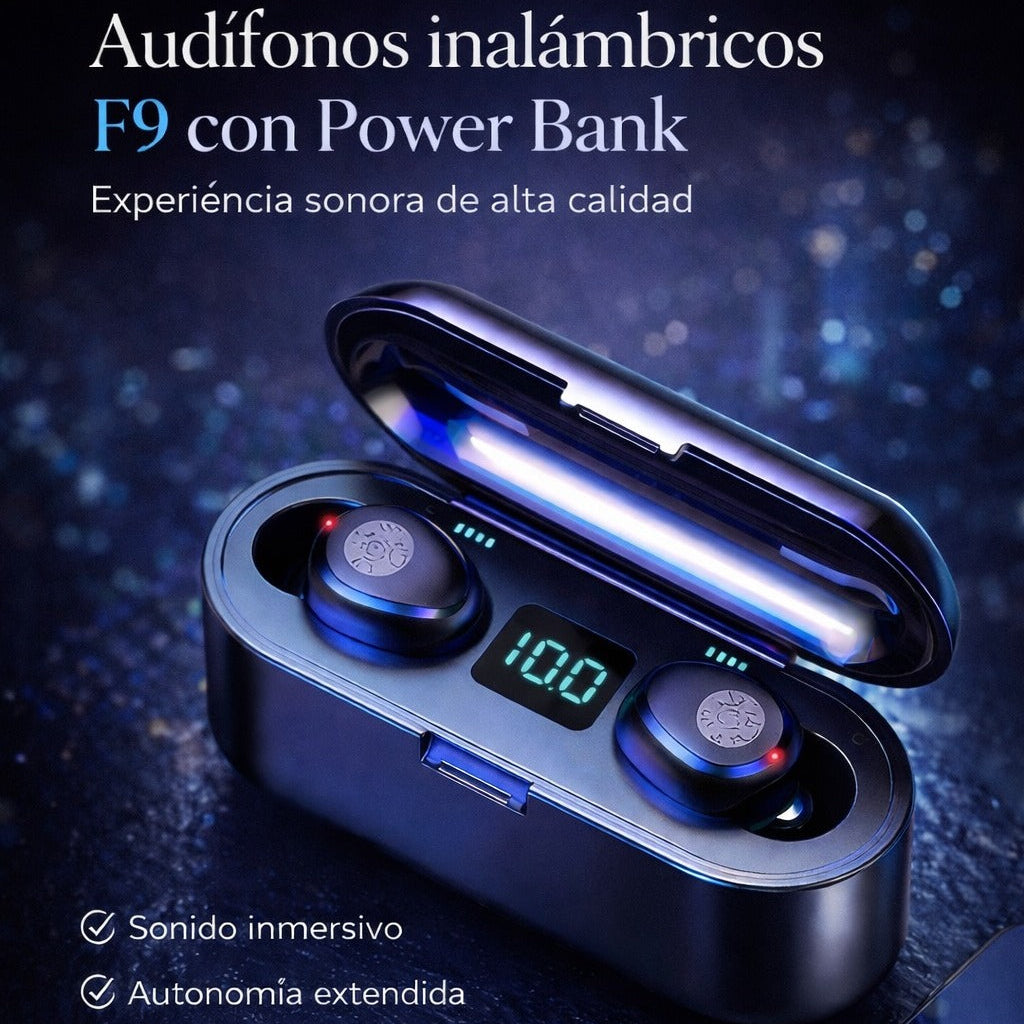Audífono Inalámbricos F9 Con Power Bank